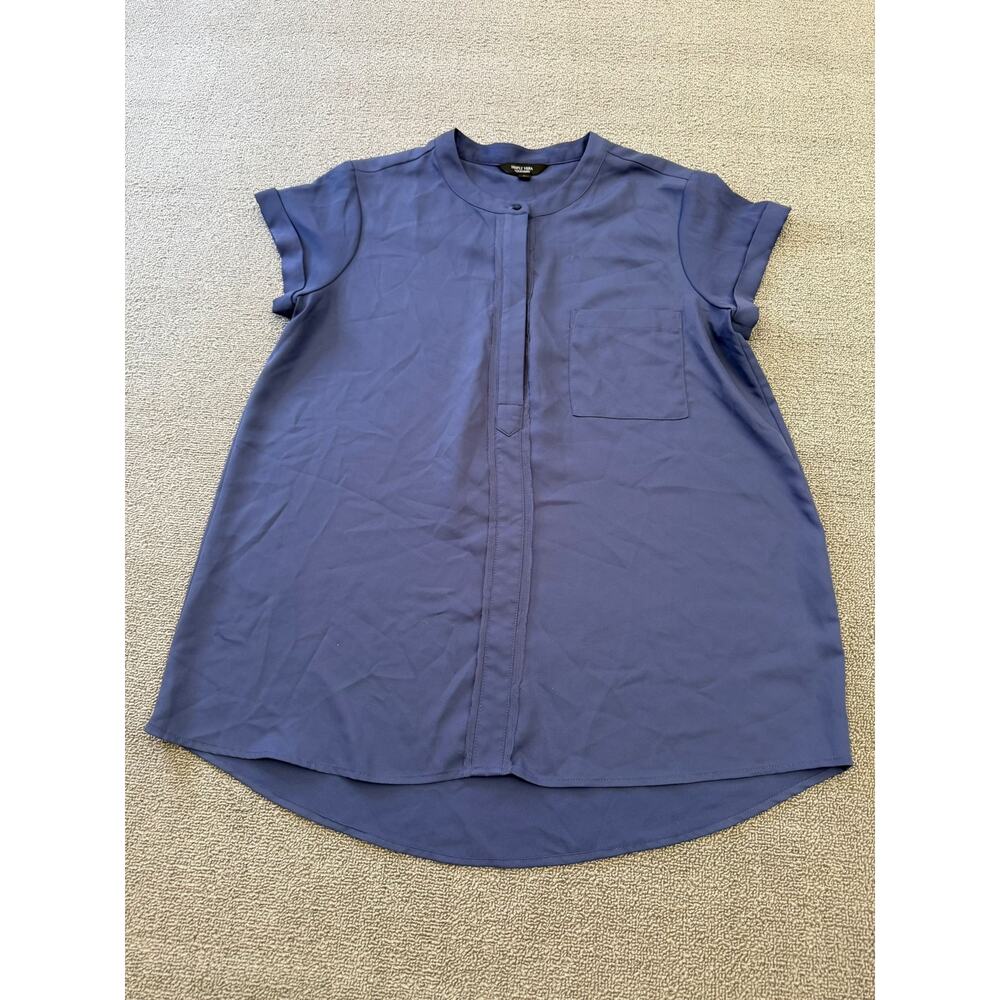 Simply Vera Verawang Women's Large Blue‎ Short Sleeve Pocket Tunic Blouse